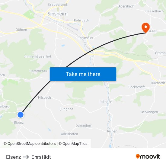 Elsenz to Ehrstädt map