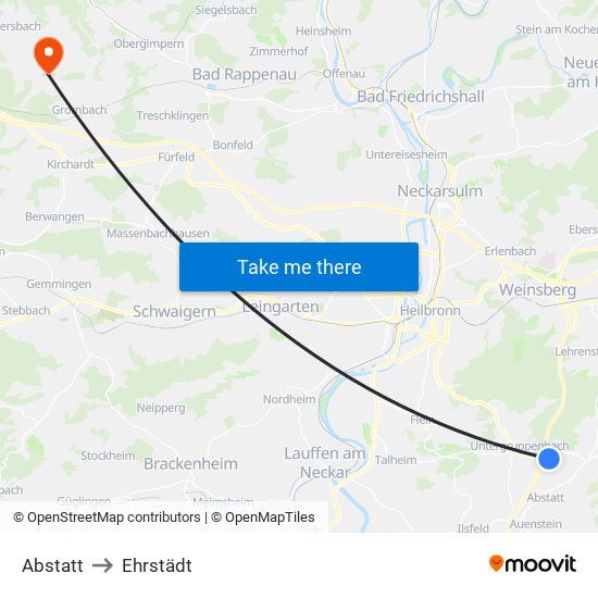 Abstatt to Ehrstädt map