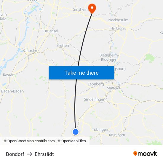 Bondorf to Ehrstädt map