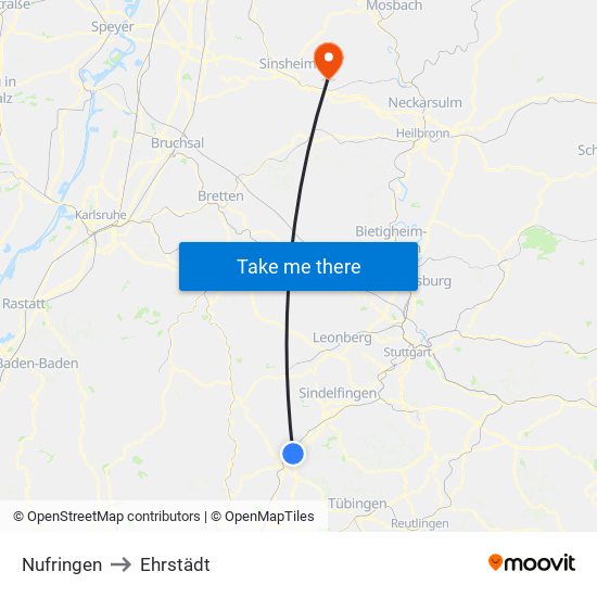 Nufringen to Ehrstädt map