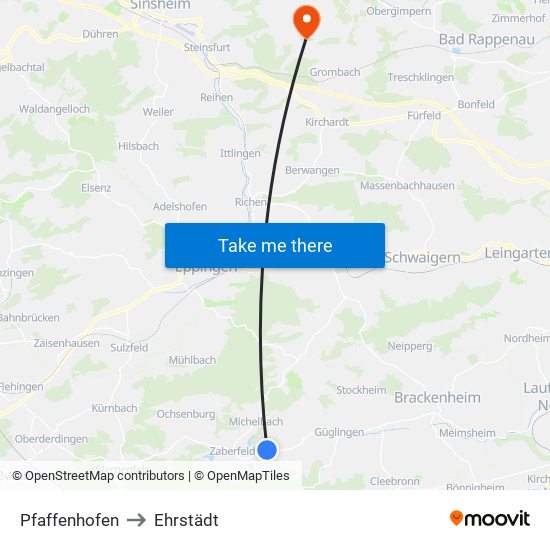 Pfaffenhofen to Ehrstädt map