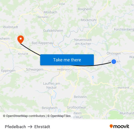 Pfedelbach to Ehrstädt map