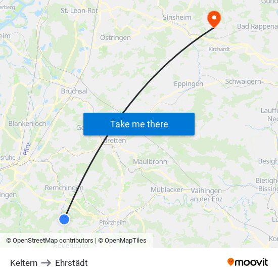 Keltern to Ehrstädt map
