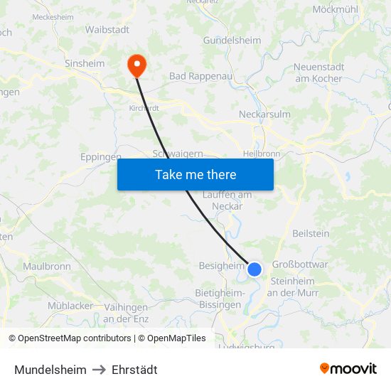 Mundelsheim to Ehrstädt map