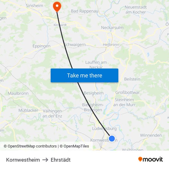 Kornwestheim to Ehrstädt map