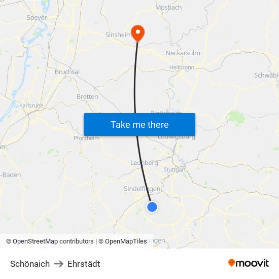 Schönaich to Ehrstädt map