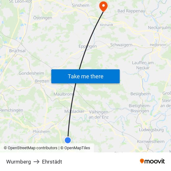 Wurmberg to Ehrstädt map