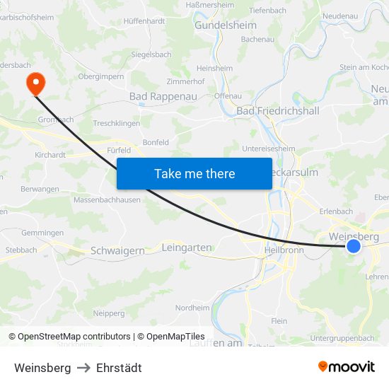 Weinsberg to Ehrstädt map