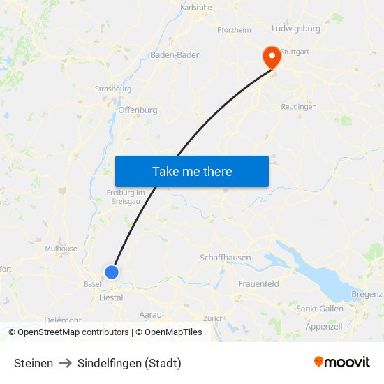 Steinen to Sindelfingen (Stadt) map