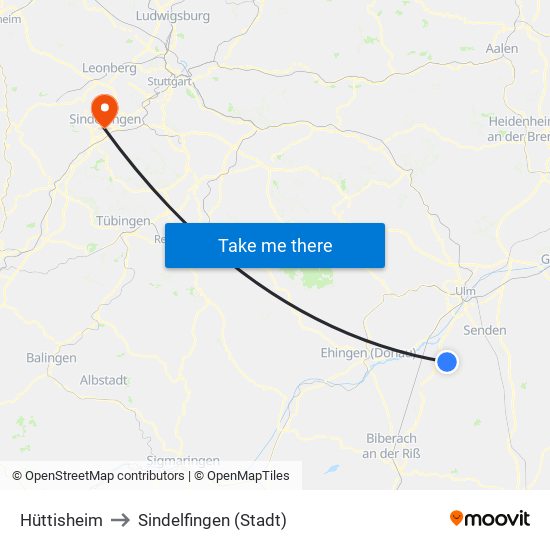 Hüttisheim to Sindelfingen (Stadt) map