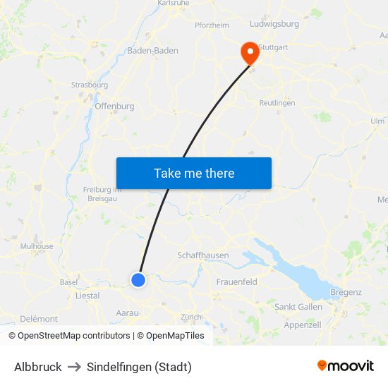 Albbruck to Sindelfingen (Stadt) map