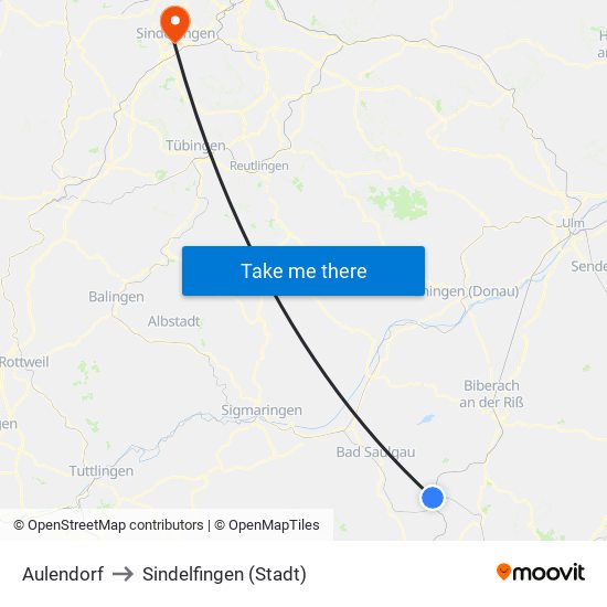 Aulendorf to Sindelfingen (Stadt) map