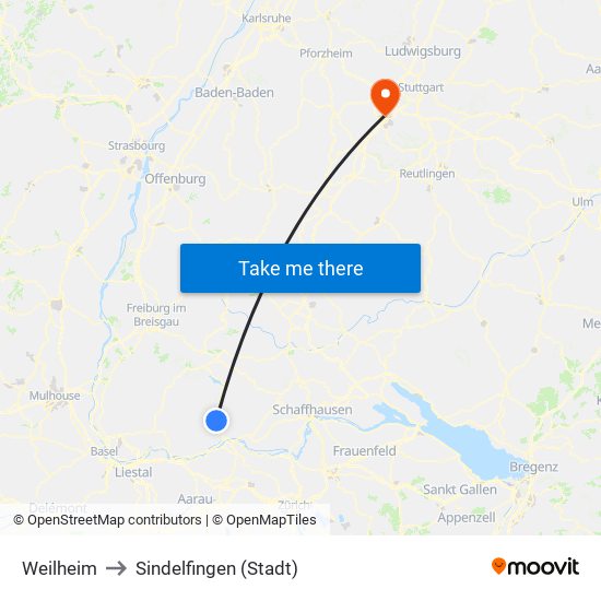 Weilheim to Sindelfingen (Stadt) map