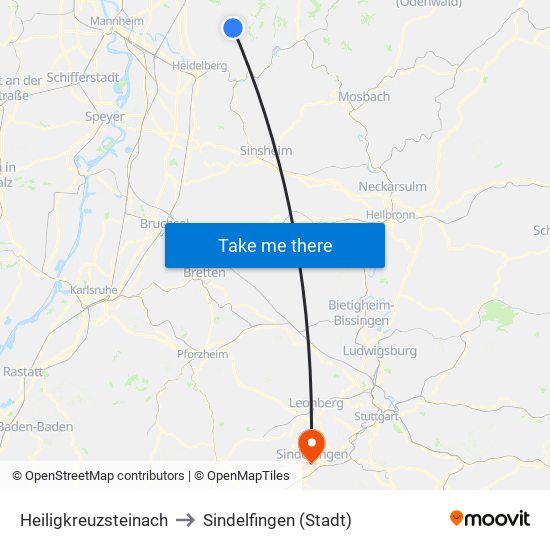 Heiligkreuzsteinach to Sindelfingen (Stadt) map