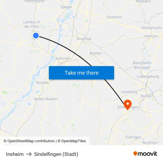 Insheim to Sindelfingen (Stadt) map