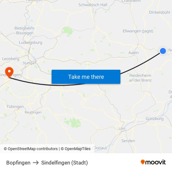 Bopfingen to Sindelfingen (Stadt) map