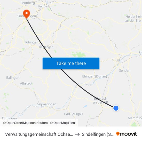 Verwaltungsgemeinschaft Ochsenhausen to Sindelfingen (Stadt) map