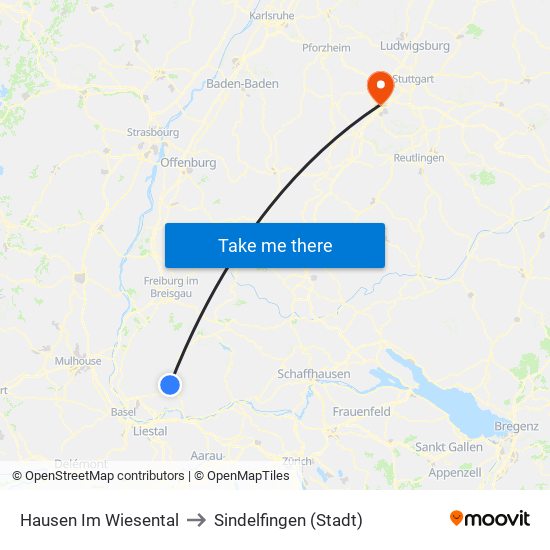 Hausen Im Wiesental to Sindelfingen (Stadt) map