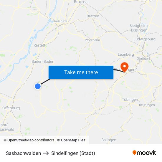 Sasbachwalden to Sindelfingen (Stadt) map