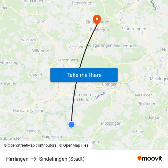 Hirrlingen to Sindelfingen (Stadt) map