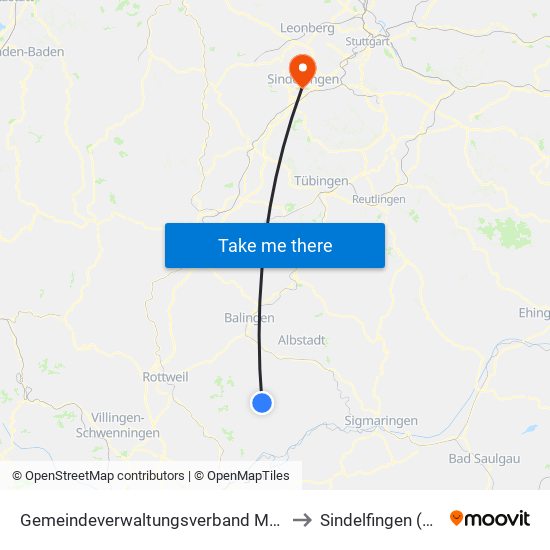 Gemeindeverwaltungsverband Meßstetten to Sindelfingen (Stadt) map