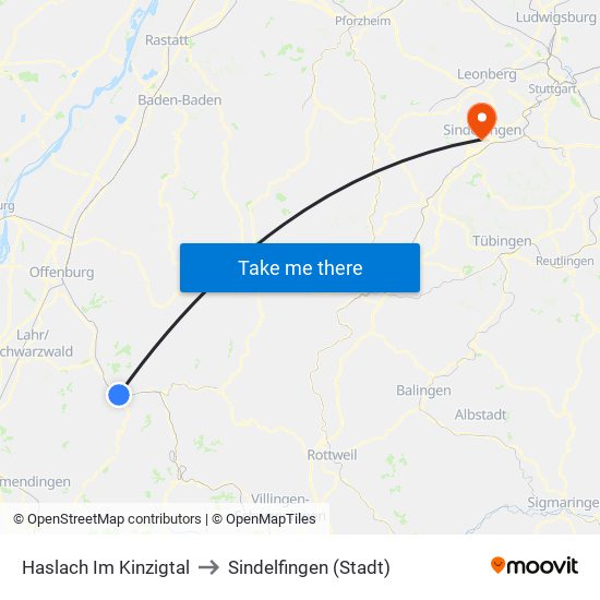 Haslach Im Kinzigtal to Sindelfingen (Stadt) map