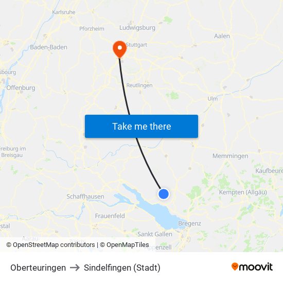 Oberteuringen to Sindelfingen (Stadt) map