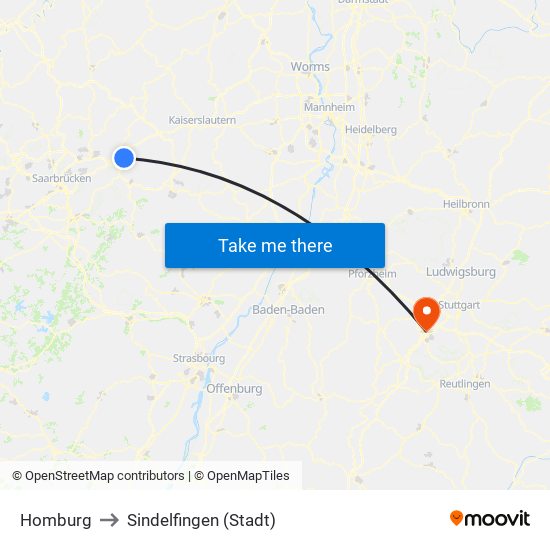 Homburg to Sindelfingen (Stadt) map