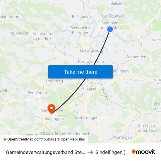 Gemeindeverwaltungsverband Steinheim-Murr to Sindelfingen (Stadt) map