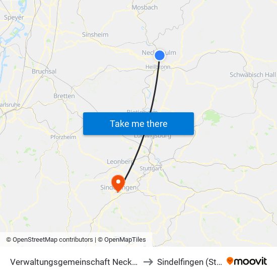 Verwaltungsgemeinschaft Neckarsulm to Sindelfingen (Stadt) map