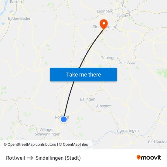 Rottweil to Sindelfingen (Stadt) map