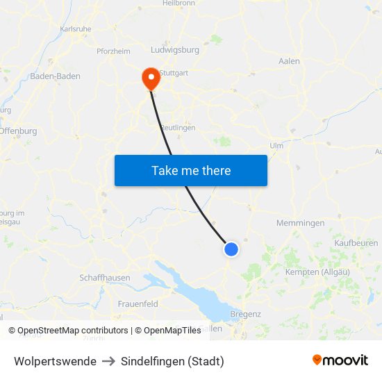 Wolpertswende to Sindelfingen (Stadt) map