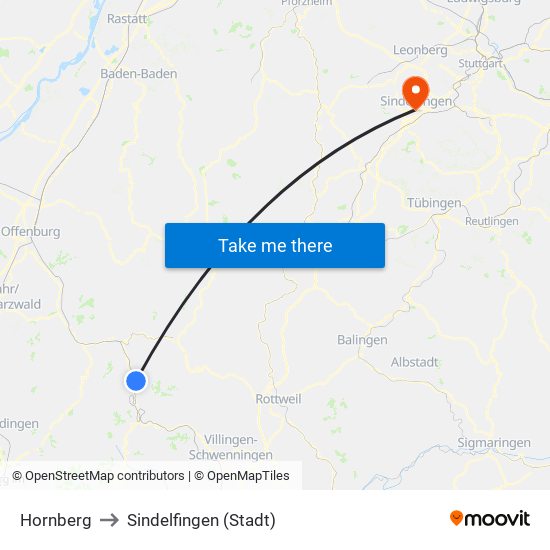 Hornberg to Sindelfingen (Stadt) map