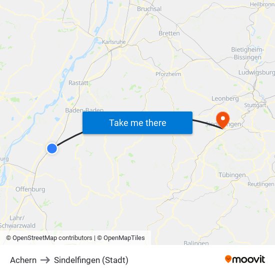 Achern to Sindelfingen (Stadt) map