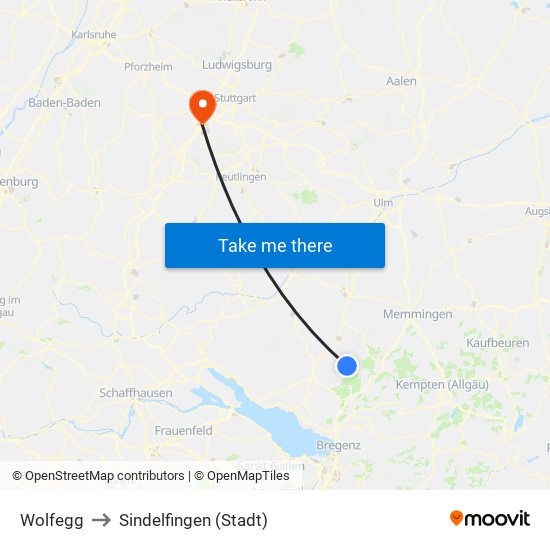 Wolfegg to Sindelfingen (Stadt) map