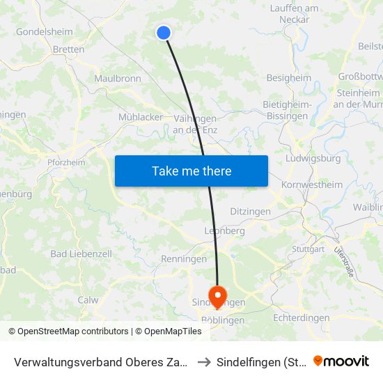 Verwaltungsverband Oberes Zabergäu to Sindelfingen (Stadt) map