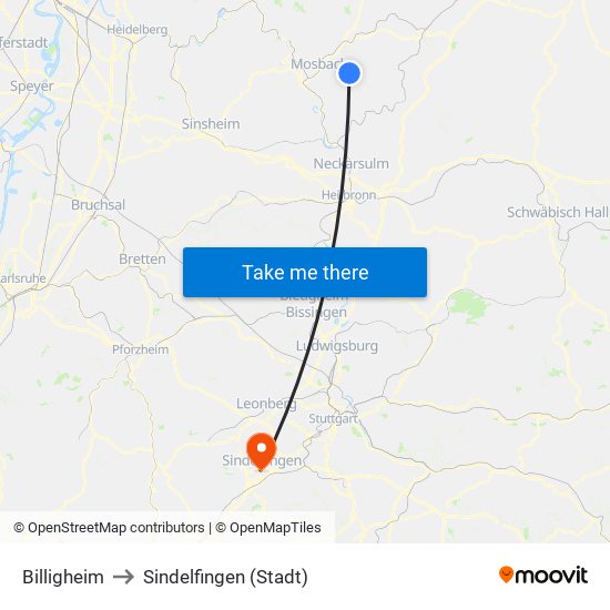 Billigheim to Sindelfingen (Stadt) map