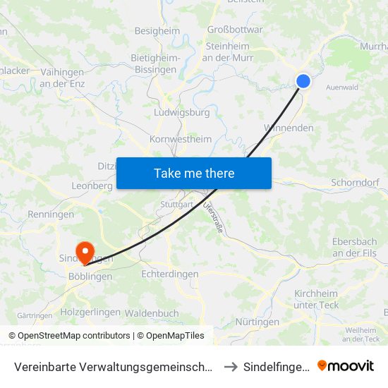 Vereinbarte Verwaltungsgemeinschaft Der Stadt Backnang to Sindelfingen (Stadt) map