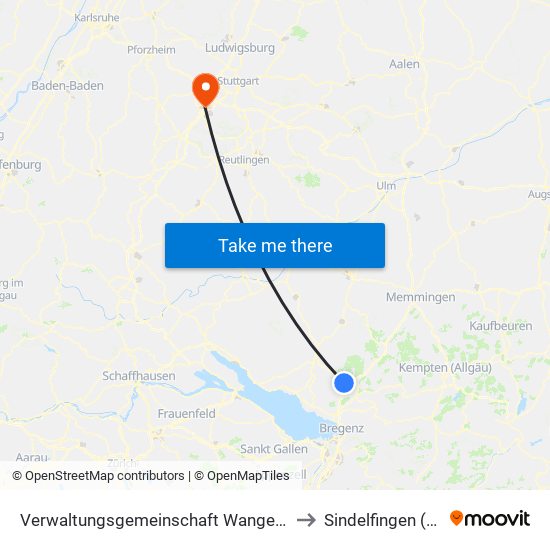 Verwaltungsgemeinschaft Wangen Im Allgäu to Sindelfingen (Stadt) map