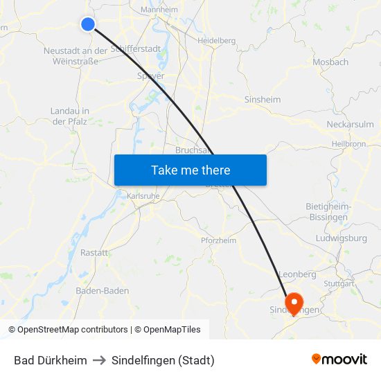 Bad Dürkheim to Sindelfingen (Stadt) map