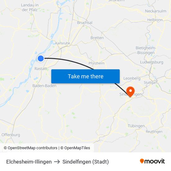 Elchesheim-Illingen to Sindelfingen (Stadt) map