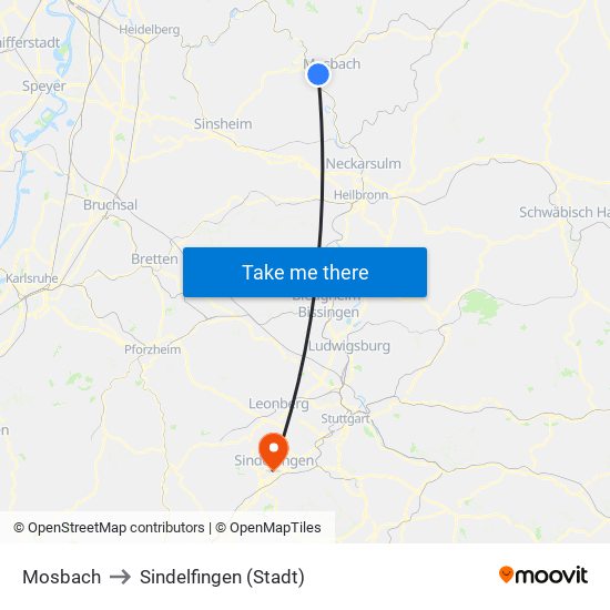 Mosbach to Sindelfingen (Stadt) map