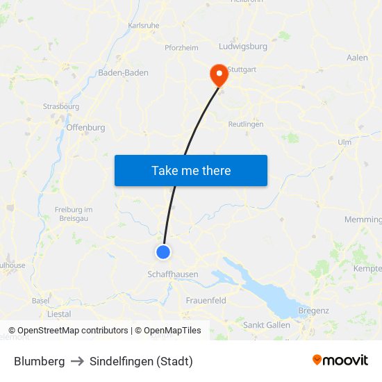 Blumberg to Sindelfingen (Stadt) map