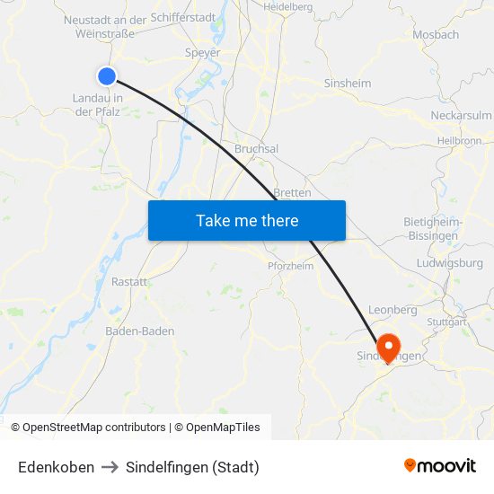 Edenkoben to Sindelfingen (Stadt) map