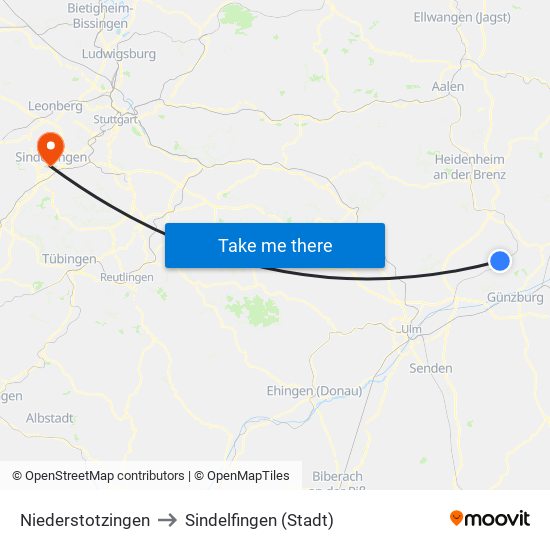 Niederstotzingen to Sindelfingen (Stadt) map