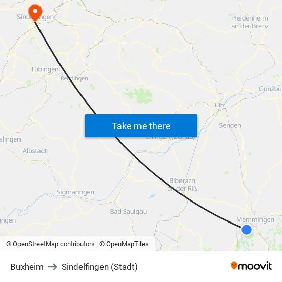 Buxheim to Sindelfingen (Stadt) map