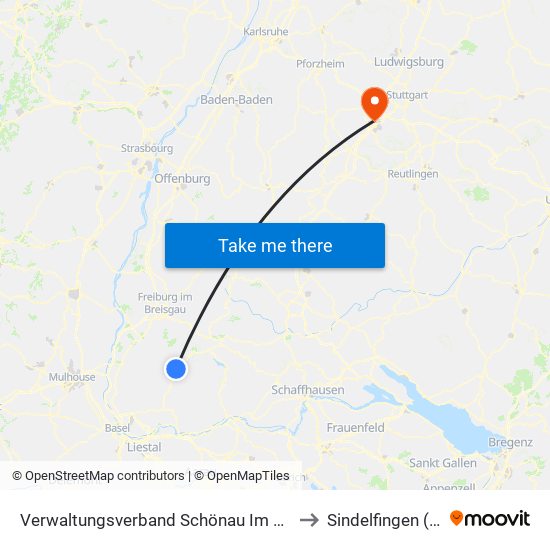 Verwaltungsverband Schönau Im Schwarzwald to Sindelfingen (Stadt) map