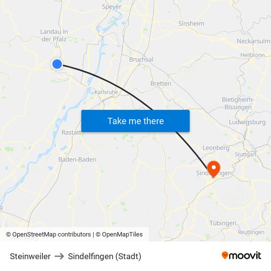 Steinweiler to Sindelfingen (Stadt) map