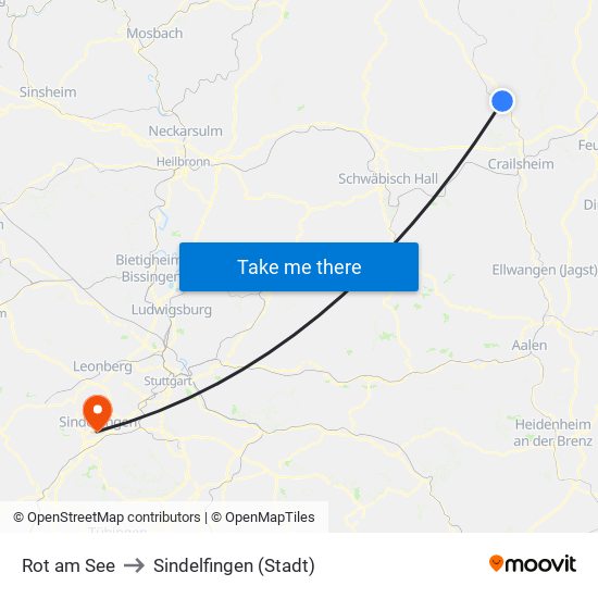 Rot am See to Sindelfingen (Stadt) map