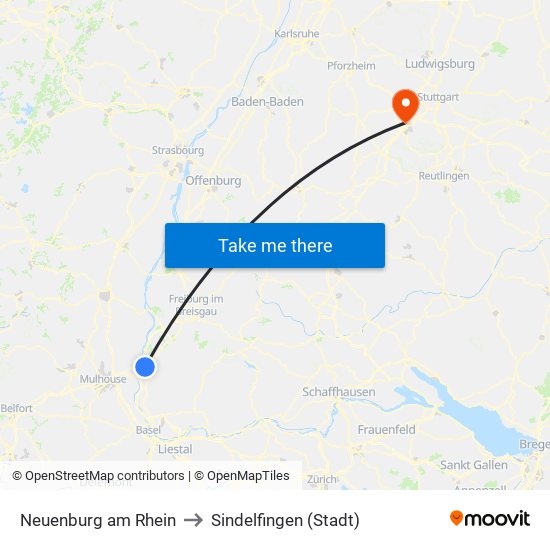 Neuenburg am Rhein to Sindelfingen (Stadt) map